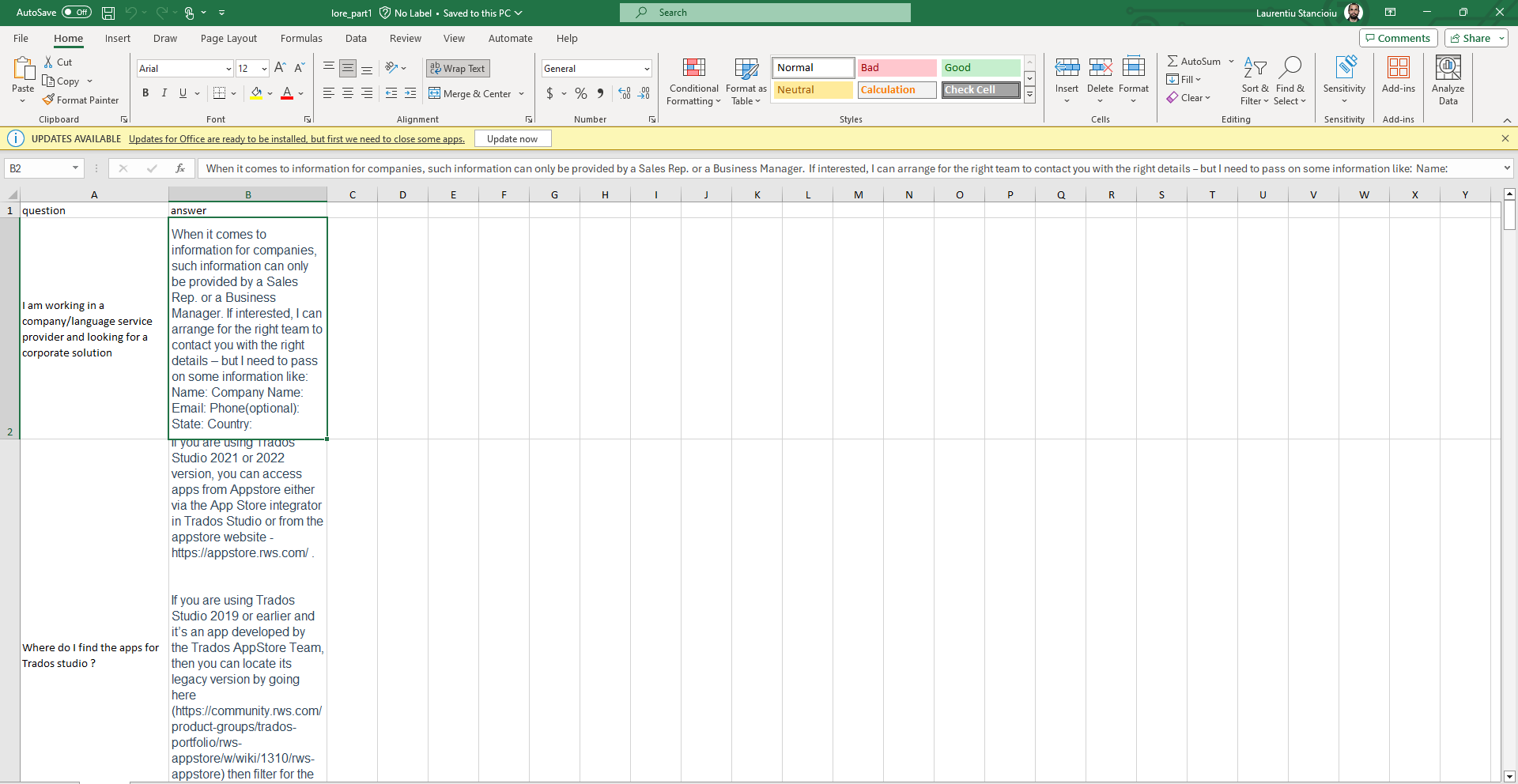 Making an excel file
