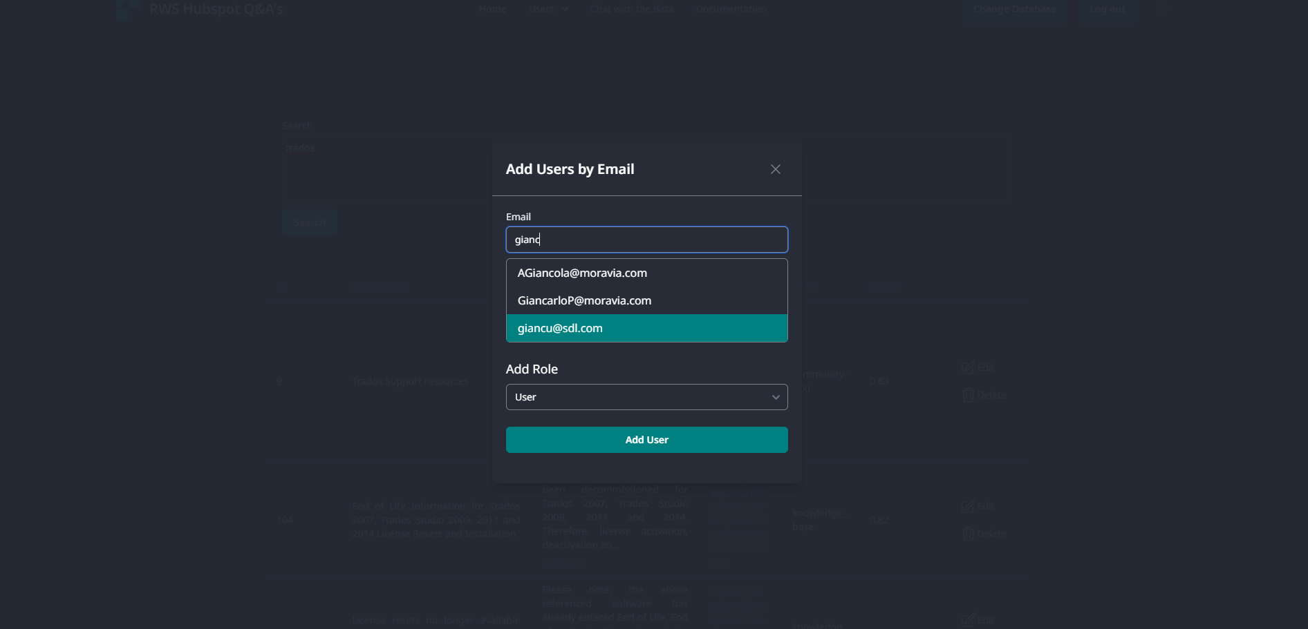 Opening the add Users modal